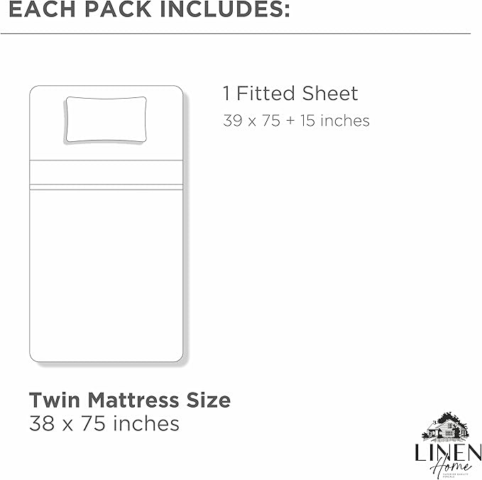 Linen Home 100% Cotton Percale Weave Fitted Sheet Twin Size, Ivory – Crisp - Image 6