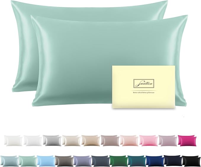 Silk Pillow Cases 2 Pack Soft Breathable and Sliky King Size Pillow Cases Set by Suatien