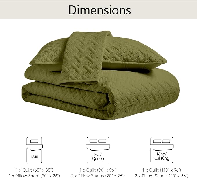 FLYMME Twin Quilt Set, Lightweight Olive Green Bedspreads, Basket Weave Pattern - Image 7