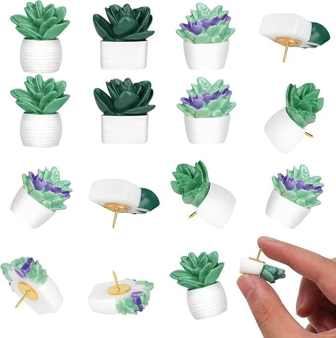20 Pieces Cute Succulent Plants Decorative Push Pins Colorful Floret Thumbtacks for Photo Wall, Feature Wall, Whiteboard, Cork Board, Map, Bulletin Board, Office or Home (Three Assorted Styles)-DeskoryOffice