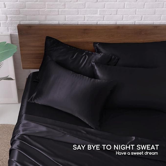 MR&HM Satin Bed Sheets, Queen Size Sheets Set - Image 5