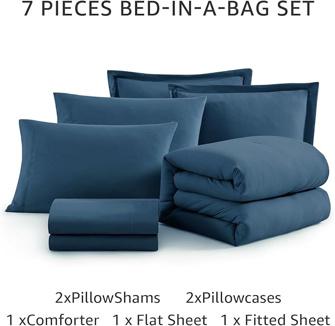 WRENSONGE Queen Comforter Sets- 7 Pieces Soft Serenity Blue Bed in a Bag - Image 7