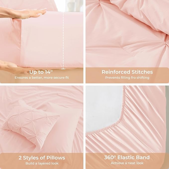 Sasttie Queen Comforter Set, 7-Piece Bed in a Bag, Pintuck Bedding Sets - Image 5