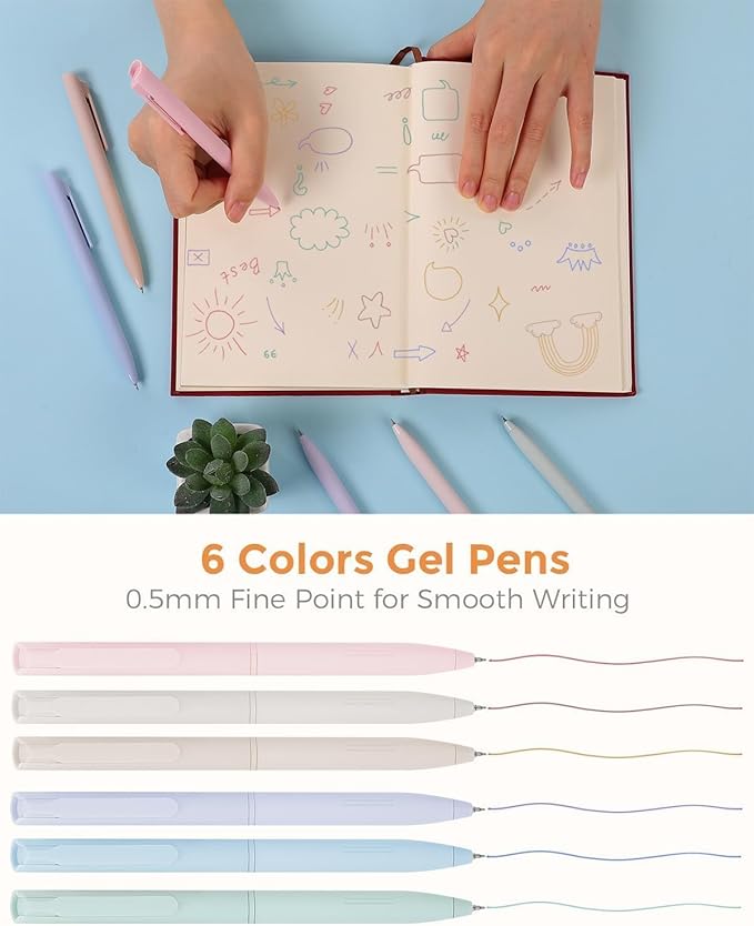 SKYDUE Cute School Supplies 44 PCS, Aesthetic Pencil Case with 12 Pastel Highlighters, 5 Black Gel Pens, 6 Color Gel Pens & Mechanical Pencils, College Essentials Students Stationary Set Pink-DeskoryOffice