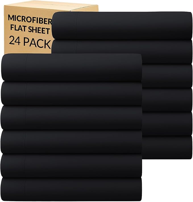 GOLD TEXTILES Queen Flat Sheet 24 Pack – Brushed Microfiber Top Sheets by GOLDTEXTILES