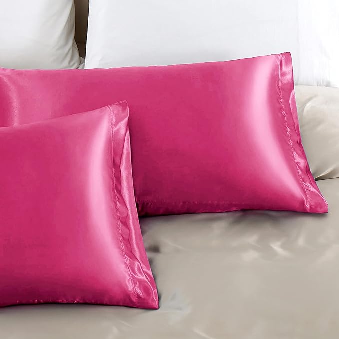 Aormenzy Satin Pillow Cases for Women King Size Set of 2, Hot Pink Satin - Image 5