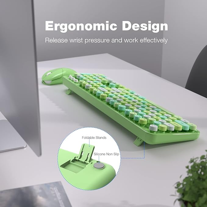 Wireless Keyboard and Mouse Combo, MOWUX Colorful Computer Full Size 2.4G Plug and Play Wireless Typewriter Keyboard and Mouse Set for Windows, Computer, Desktop, PC, Notebook (Green Colorful)-DeskoryOffice