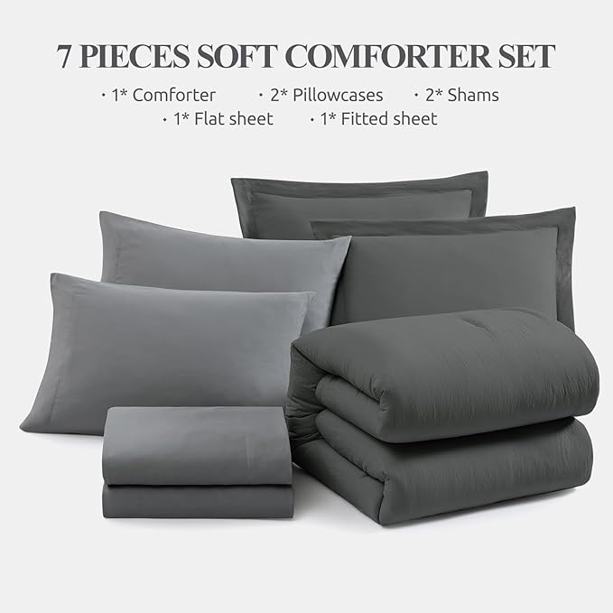 WRENSONGE King Size Comforter Set- 7 Pieces Soft Grey Bed in a Bag - Image 7