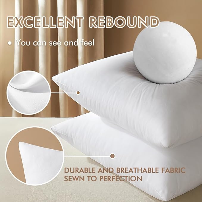 MIULEE 20x20 Inch Throw Pillow Insert Set of 4, Premium Pillow Stuffer Sham - Image 3