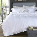 QSH White Ruffle Duvet Cover Queen Washed Cotton Farmhouse Shabby Boho Chic by QSH