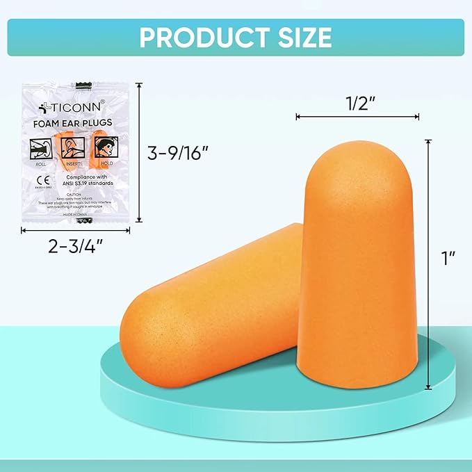 TICONN 200 Pairs Foam Ear Plugs, Individually Wrapped 32dB NRR Noise Reduction - Image 2