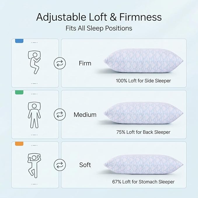 Meoflaw Adjustable Memory Foam Bed Pillows:King Size Shredded Foam Pillow Set - Image 5