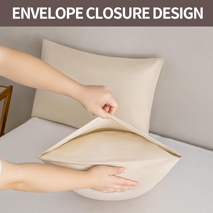 MINIPANDA Beige Pillow Cases Standard Size Set of 4 - Image 4