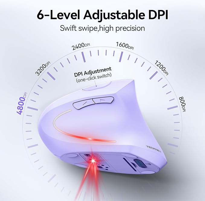 TECKNET Ergonomic Mouse, Wireless Bluetooth Vertical Mouse, 4800 DPI Optical Tracking, 6 Adjustable DPI, Quiet Clicks, 2.4GHz with USB A Receiver, 12 Months Battery, 6 Buttons, Wide Compatibility-DeskoryOffice