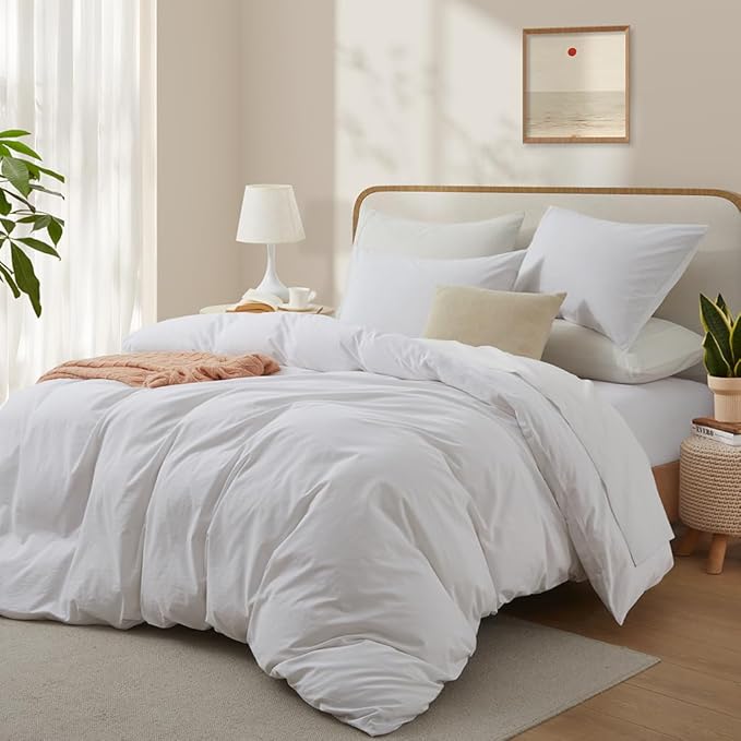 100% Washed Cotton Duvet Cover Queen Size, 90x90 Inches - Image 2