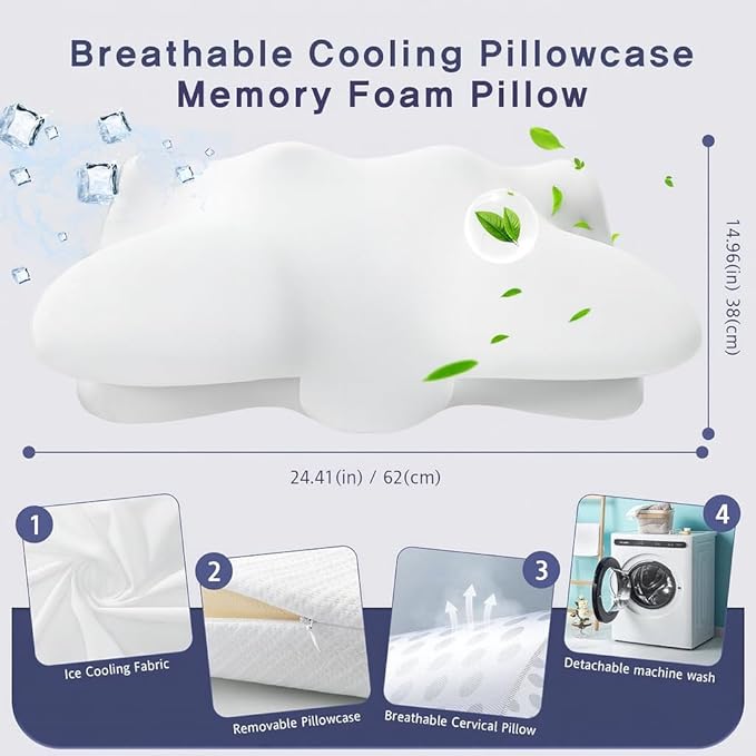 Extra High Loft Cervical Pillow for Side Sleepers, 6.30" Ergonomic Memory Foam Pillow for Broad Shoulders, Dual-Height Design, Washable Cove