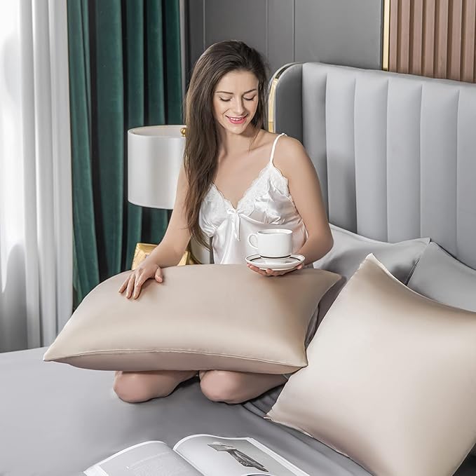 2 Pcs Mulberry Silk Pillowcase for Hair and Skin, Cooling Silk Pillow Case - Image 4