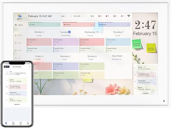 Digital Calendar 15.6 Inch, Electronic Calendar Chore Family Schedules, Smart Weekly and Monthly Planner, 1920 * 1080P IPS Touchscreen Interactive Display - Wall Mount White-DeskoryOffice