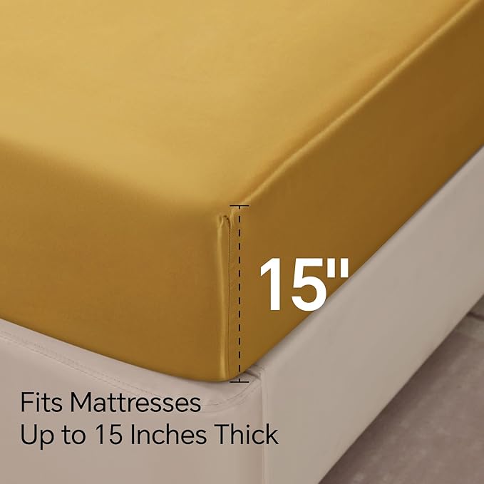 BEDELITE King Size Sheets Set, Luxury Soft Gold Satin Sheets - Image 6