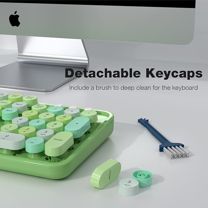 Wireless Keyboard and Mouse Combo, MOWUX Colorful Computer Full Size 2.4G Plug and Play Wireless Typewriter Keyboard and Mouse Set for Windows, Computer, Desktop, PC, Notebook (Green Colorful)-DeskoryOffice