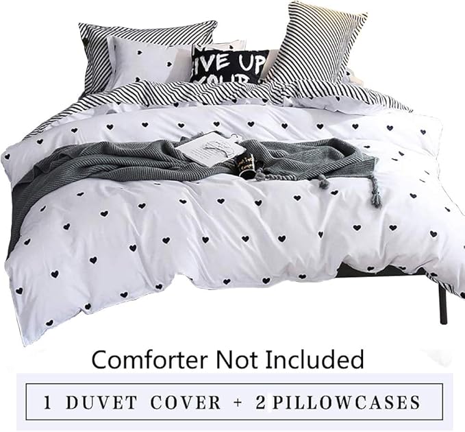 Omelas Kids Heart Love Twin Duvet Cover Set Black and White Teens Girls Lovely - Image 7
