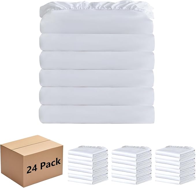White Bulk Full Fitted Sheet Only Deep Pocket 24 Pack, Quick Sort Bottom Bed by Culve