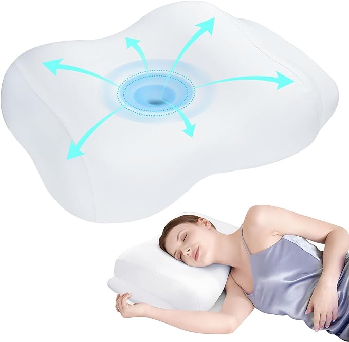 Sleep Pillow Ergonomic Contour Design with Side Sleeping Armrest Area Neck Support Pillow for Side, Back and Stomach Sleepers White