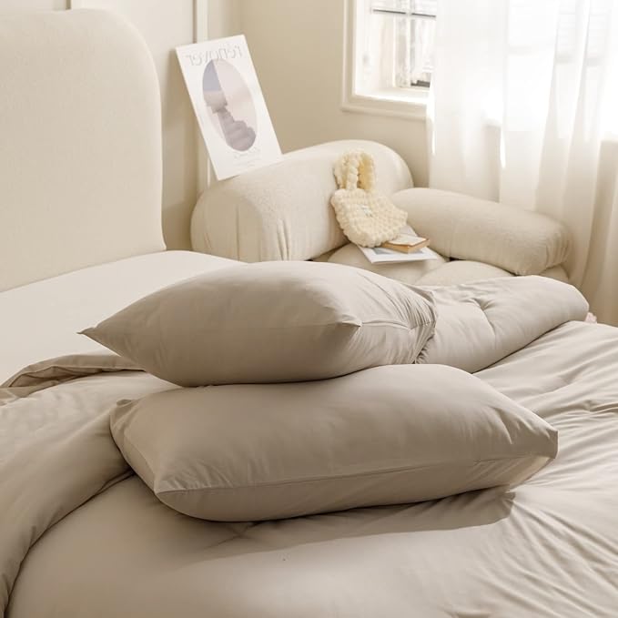 ROSGONIA King Size Comforter Set Oatmeal, All Season Bedding Soft Lightweight - Image 6