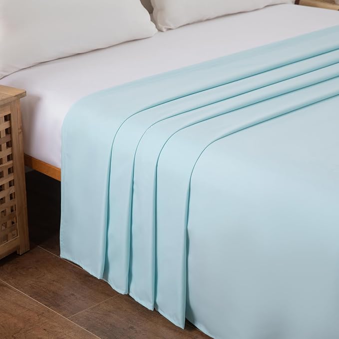 Queen Flat Sheet Only， 90x102Inch Light Blue - Image 3