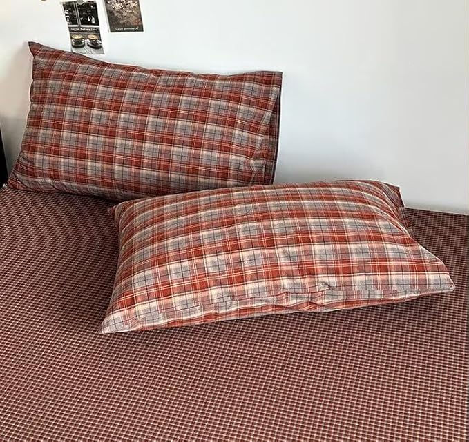 PinkMemory Caramel Blue Gingham Duvet Cover King 100% Washed Cotton Buffalo - Image 6