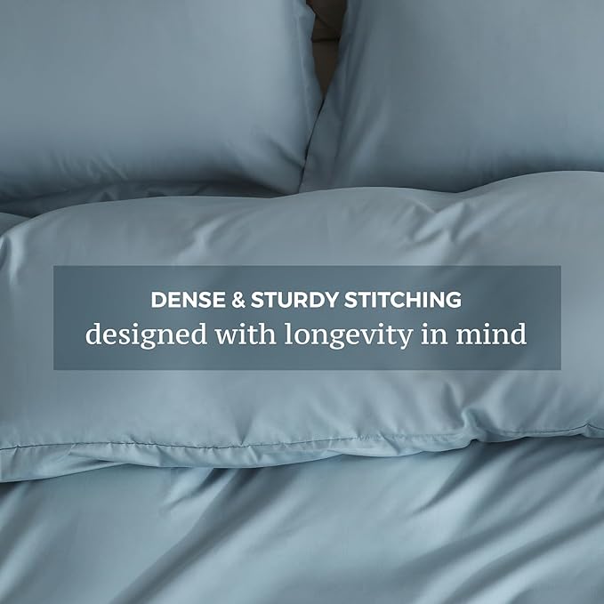 JSD Dusty Blue Duvet Cover Set Queen Size, 3 Piece Duvet Cover - Image 5