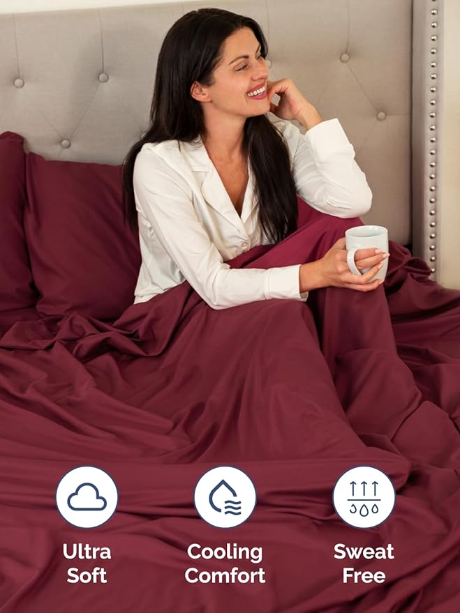 Extra Deep Twin Sheet Set - 4 Piece Breathable & Cooling Sheets - Hotel Luxury Bed Sheets Set - Easy & Secure Fit - Soft, Wrinkle Free & Comfy Sheets Set - Burgundy Sheet Set with Extra Deep Pockets