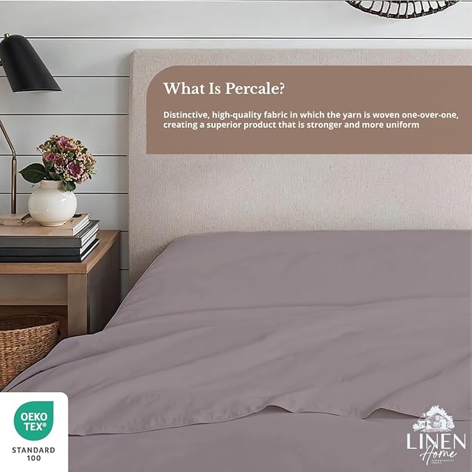 Linen Home 100% Cotton Percale 1 Flat Sheet, Full Size - Image 4