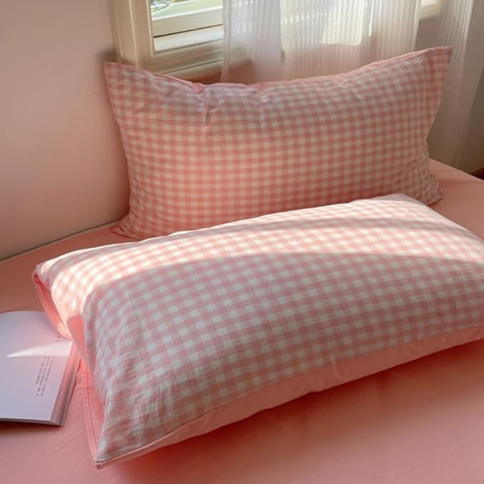 Nayoroom Gingham Duvet Cover Full Size Reversible Pink Plaid Checkered Duvet - Image 7