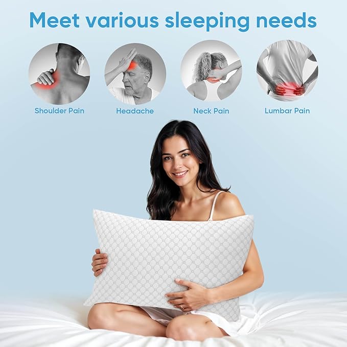 OAISZ Shredded Memory Foam Pillows, Bed Pillows King Size Set of 2, Cooling - Image 3