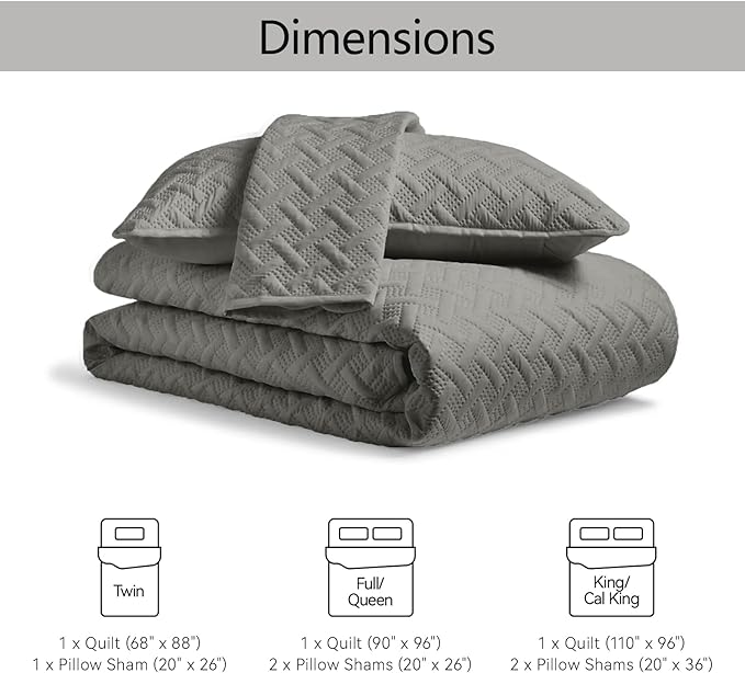 FLYMME Dark Grey King Quilt Bedspreads, 3 Pieces Lightweight Bedding Sets - Image 7