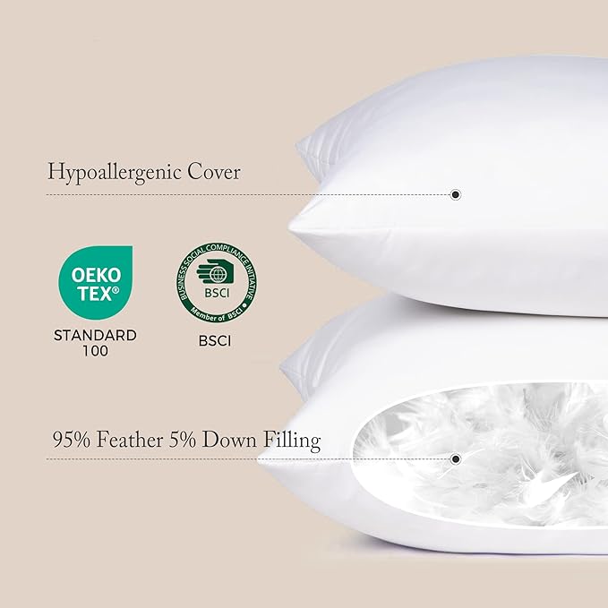 puredown® 12x20 Feather Down Pillow Inserts, 4 Pack Lumbar Pillow Inserts - Image 2