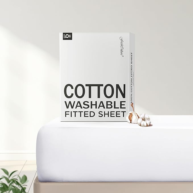 FreshCulture Pure Cotton Fitted Sheets Queen Size, 300 Thread Count Percale by FreshCulture
