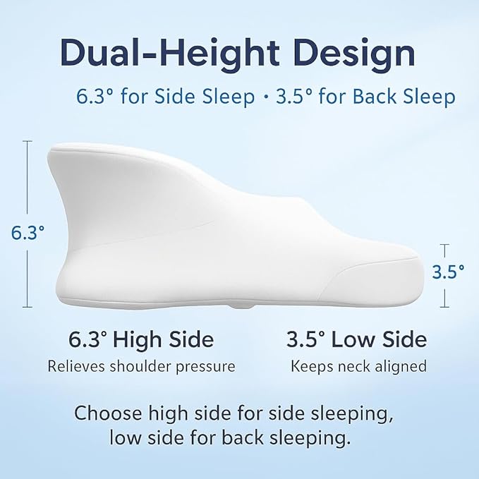 Extra High Loft Cervical Pillow for Side Sleepers, 6.30" Ergonomic Memory Foam Pillow for Broad Shoulders, Dual-Height Design, Washable Cover