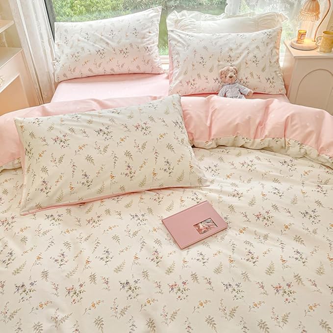 Nayoroom Floral Duvet Cover King Size Girls Pink White Botanical Flower - Image 5