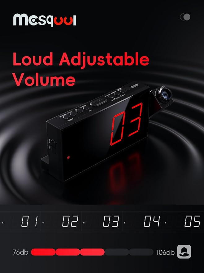 Mesqool Projection Alarm Clock, Loud Vibrating Alarm Clock - Image 6