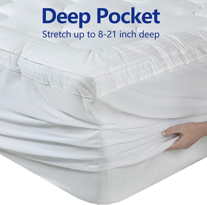 EASELAND King Size Mattress Topper Pillow Top Mattress Cover Quilted Fitted - Image 3
