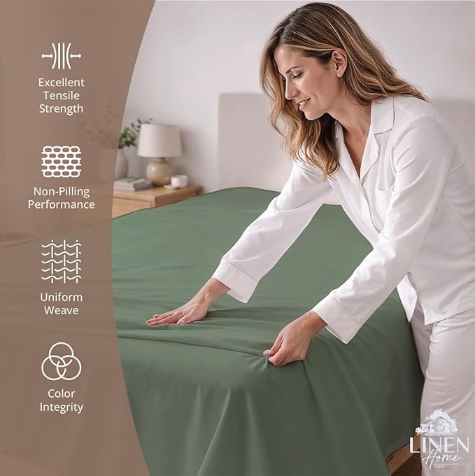 Linen Home 100% Cotton Percale 1 Flat Sheet, Twin Size - Image 2