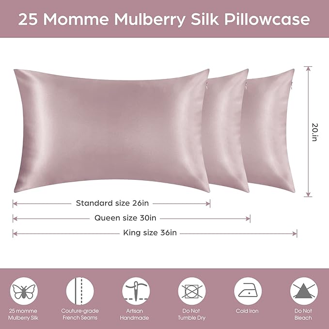 Silk Pillowcase for Hair and Skin, 2 Pack 100% Mulberry Silk Pillowcase 25 Momme - Image 7