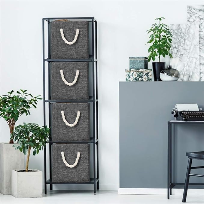 10.5 Inch Fabric Storage Boxes Bins and Cubes - Foldable Storage Basket with Grey Inserts, Package of 6-DeskoryOffice