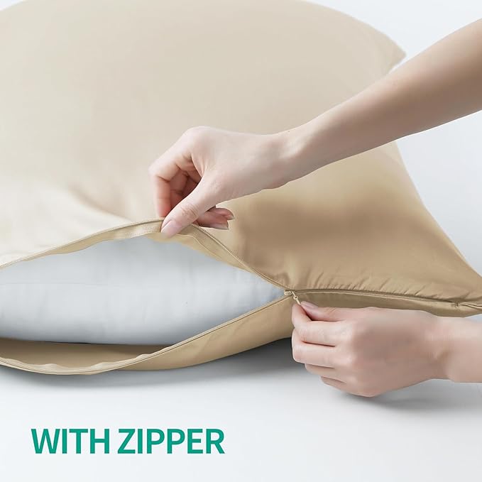 4-Pack Bamboo Viscose Zippered Pillow Cases Queen Size, 400 Thread Count - Image 2