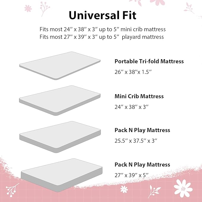Baby Mini Crib Sheets Girl, Portable 38”x26” Pack and Play Sheets Fitted - Image 8