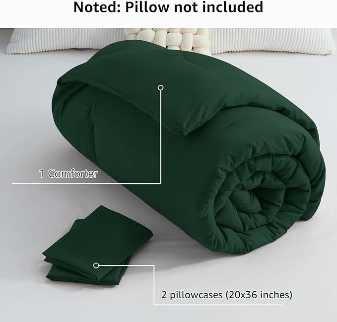 CozyLux King Size Comforter Set Emerald Green, 3 Pieces Solid Comforters King - Image 7