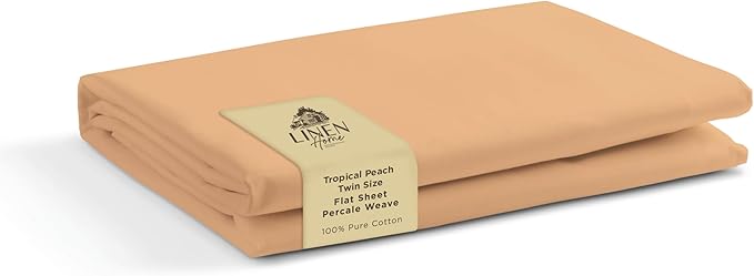 Linen Home 100% Cotton Percale 1 Flat Sheet, Twin Size by LINENHOME