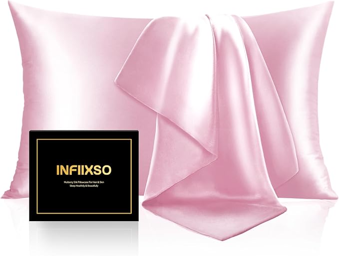 INFIIXSO Mulberry Silk Pillow Cases King Size Set of 2, Silk Pillowcase by INFIIXSO